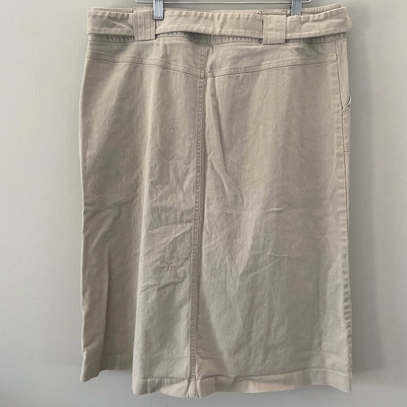 Croft & Barrow Stretch Cotton Khaki Button Down Belted Y2K Safari Midi Skirt - Picture 2 of 5